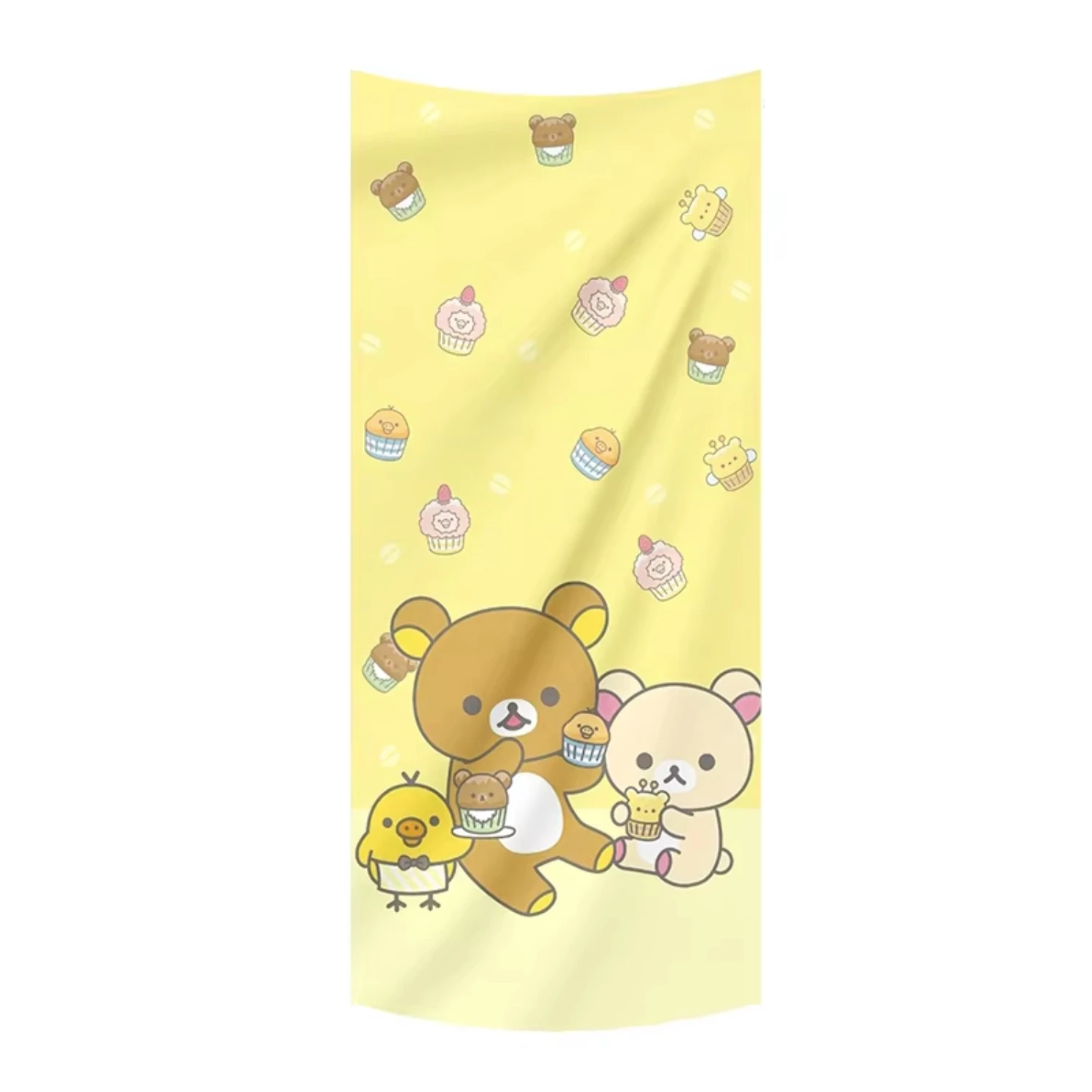 Sweet Dessert Theme Rilakkuma Tapestry Pastel Pink Cartoon Bear Family Print Wall Art For Girls Room Dorm And Apartment