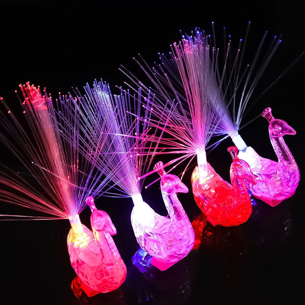 Flashing Finger Peacock Fiber Optic Light Glowing Peacock Open Screen Optic Light Kids Luminous Toys LED Finger Light Decor
