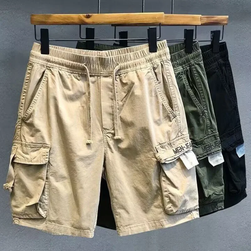 Solid Mens Cargo Shorts with Pockets Streetwear Jogger Strech Casual Summer Jorts Baggy Nylon Y2k Bermuda Short Pants for Men