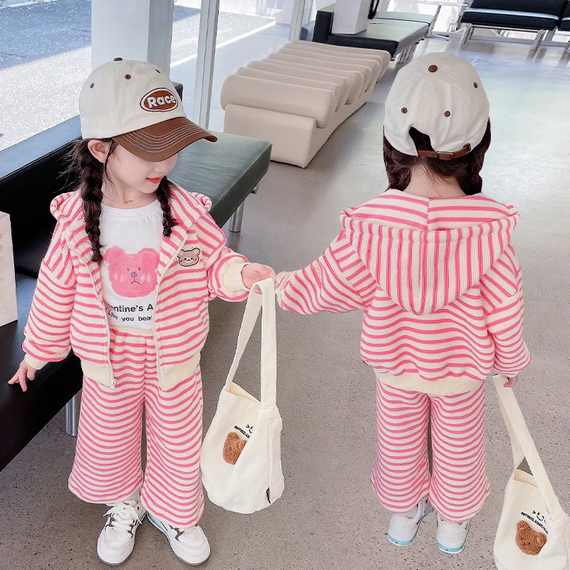 Two Piece Set Girl Spring Autumn New Long Sleeve Cardigan Thickened Sports Simple Fashion Cute