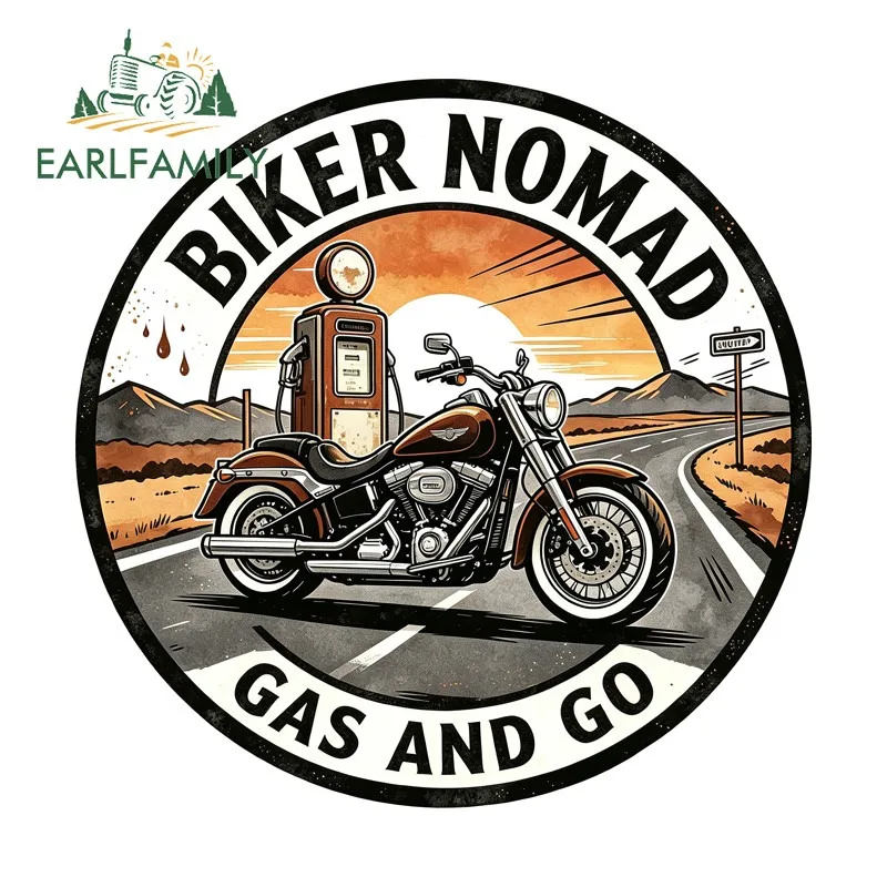 EARLFAMILY Biker Nomad Car Stickers Motorcycle Computer Cooler Aquaflask Toolbox Rear Windshield PVC Decal Waterproof Exterior