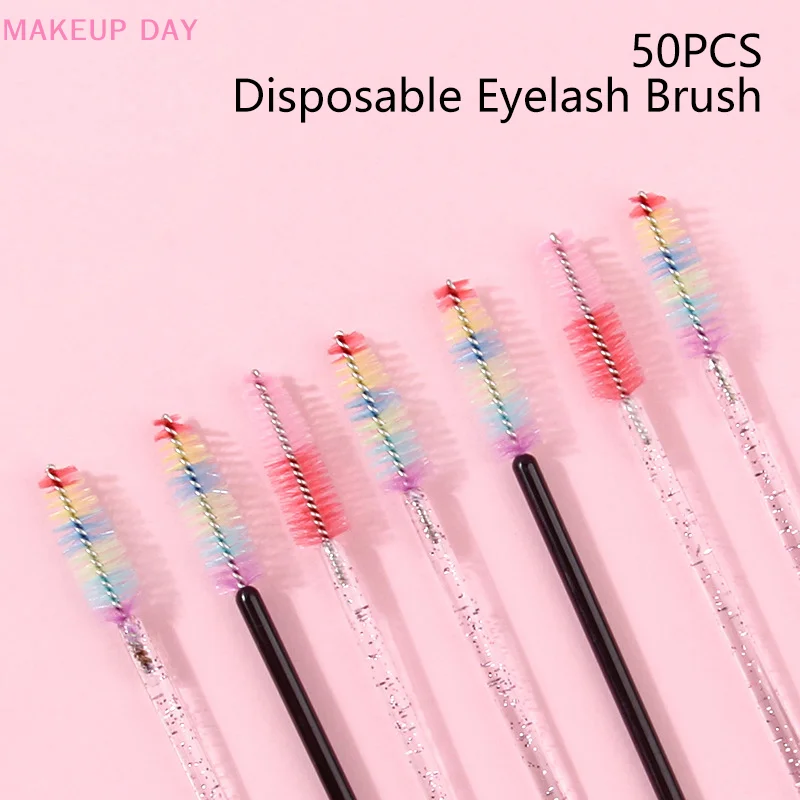 50 Stuks Wimper Borstel Wegwerp Wenkbrauw Borstels Regenboog Mascara Staf Applicator Lash Extensie Cosmetische Make-Up Tools