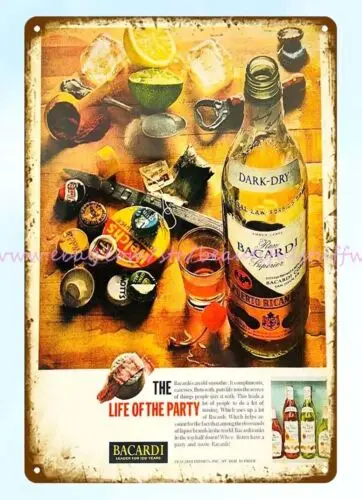 1962 Life Of The Party Bacardi Rum metal tin sign outdoor home kitchen art