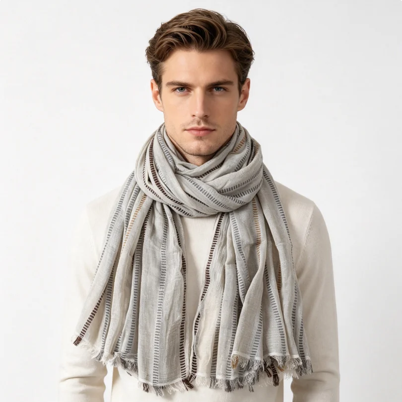Women'S Winter Accessories Set - ファッションストライプコットンリネンスカーフ男性女性秋冬黒ネイビー暖かいメンズスカーフ男性アクセサリーショートタッセル Bufanda