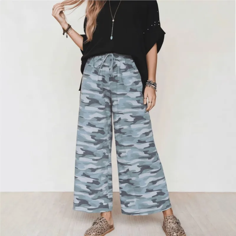 

2026 Fashionable Camouflage Print Loose Wide-legged High-waisted Trousers Women's Summer New Commuting All-match Casual Trousers