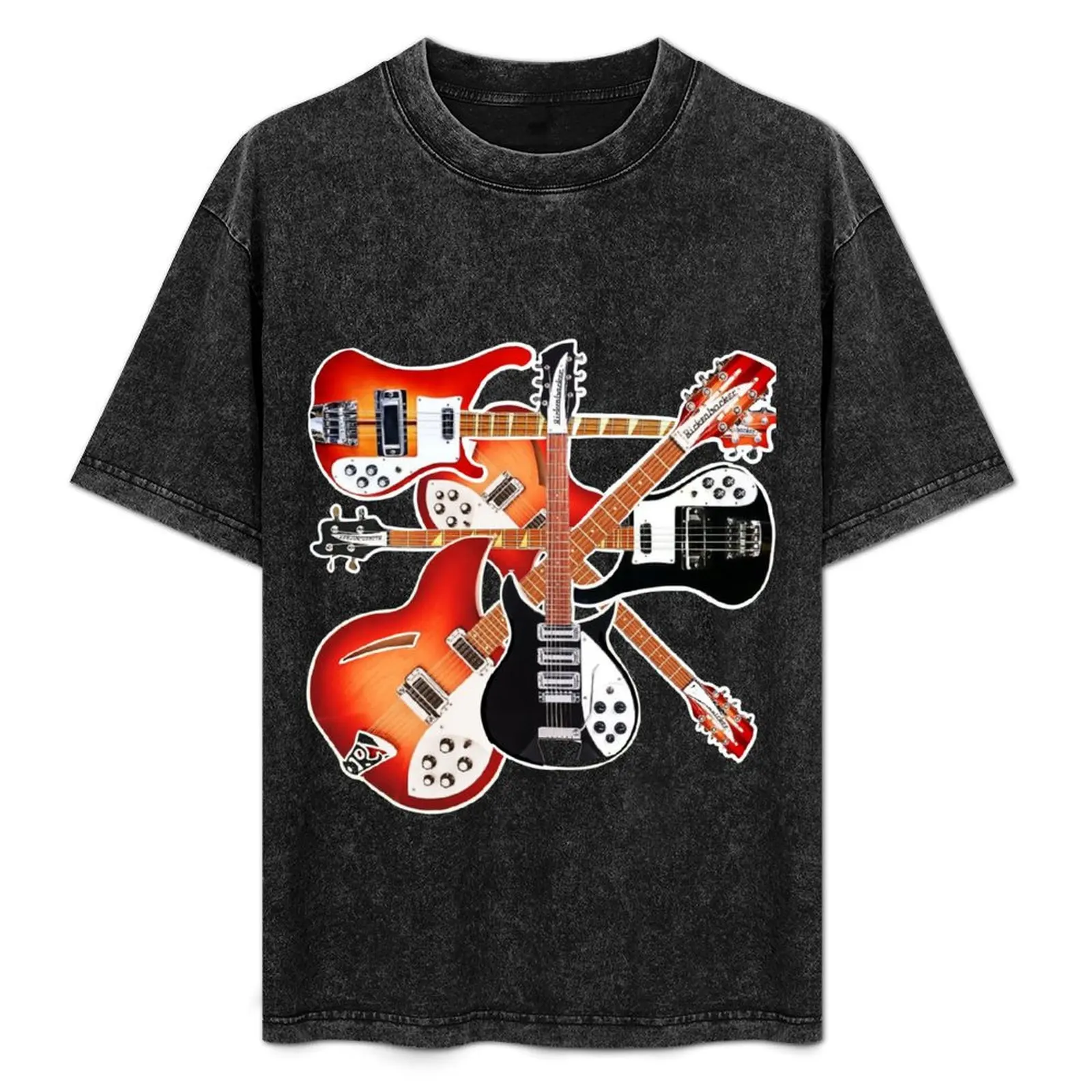 Camiseta Rickenbacker Guitar Celebration com colagem de arte abstrata, camiseta casual da moda de verão