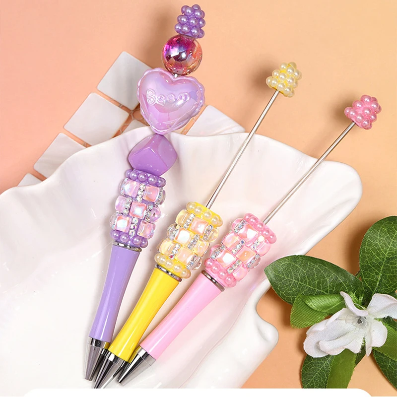 10-50Pcs DIY Square Rhinestone & Pearl Bead Ballpoint Pen – Decorative Bead Pen Gift for Journals, School & Office