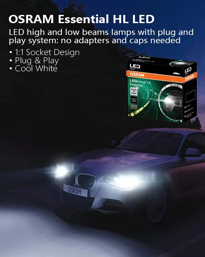 OSRAM Essential LED H4 H7 H11 Car Headlight Easy Plug & Play H8 H9 H10 H16 H18 H19 HB3 HB4 HIR1 HIR2 Auto Power White LED Lamps