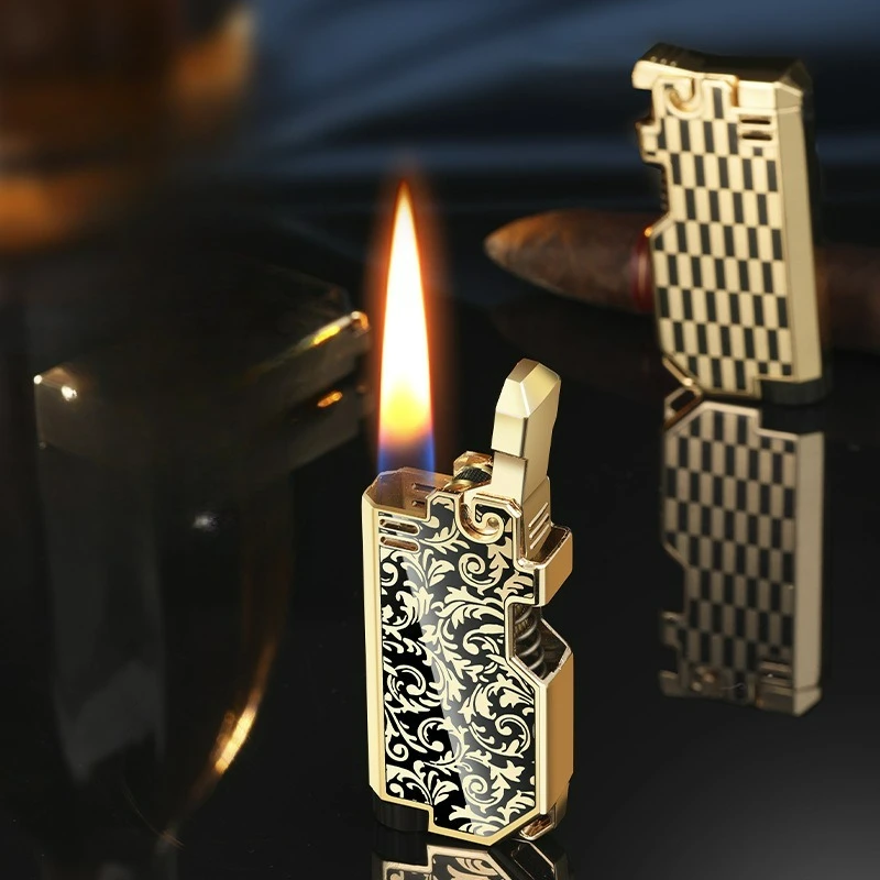 2026 One Click Launch Ignition Double sided Silk Screen Windproof Butane Gas Lighter Zinc Alloy Retro Lighters Smoking Gifts