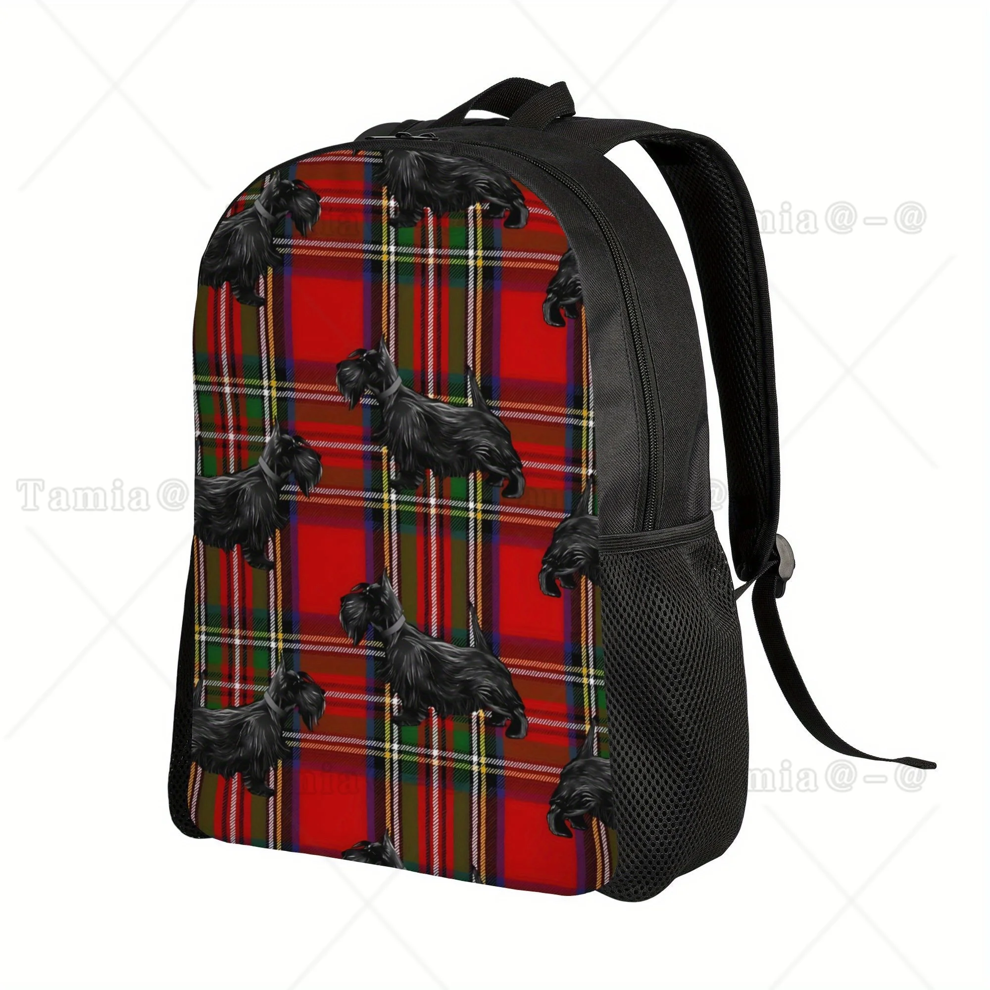Casual Backpacks Featuring a Scottie Dog Design Red Scottish Tartan Perfect for Students And Travel