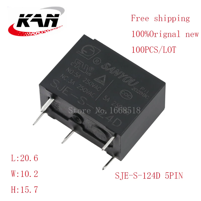 

Free shipping 100pcs electromagnetic relay SJE-S-124D SJE S 124D 24VDC 3A 250VAC 5PIN Original New