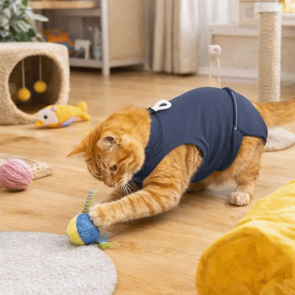 Traje elástico de recuperación para gatos, traje de esterilización para mascotas ajustable y lavable, mono protector suave y transpirable para mascotas después de neutros