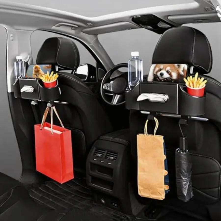 

Back Seat Car Organizer4 in 1 Multifunctional Car Back Seat Storage Box with Drink Cup Holder Tissue Box for Hold Phone Snacks