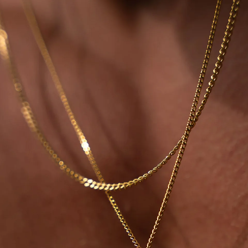 Edelstahl Kubanische Kettenkette in Goldfarbe, Titanstahl Herrenkette, Einfacher Schmuck, Modisches Accessoire, Geschenk – Detail 3
