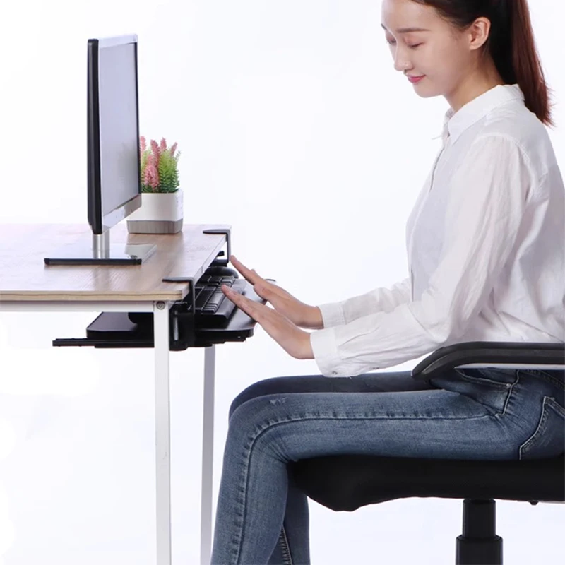 GD-03 Ergonomic under Desk Keyboard Tray Slide-In/Out Universal No-Drilling Sturdy C-Clamps Easy Install for Office Home Use