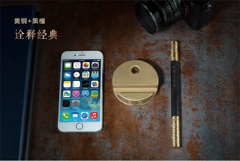 2019TOP collection COOL Business Decorative CHINA Artifact Mascot golden RUYI cudgel Signature pen copper Pen phone holder