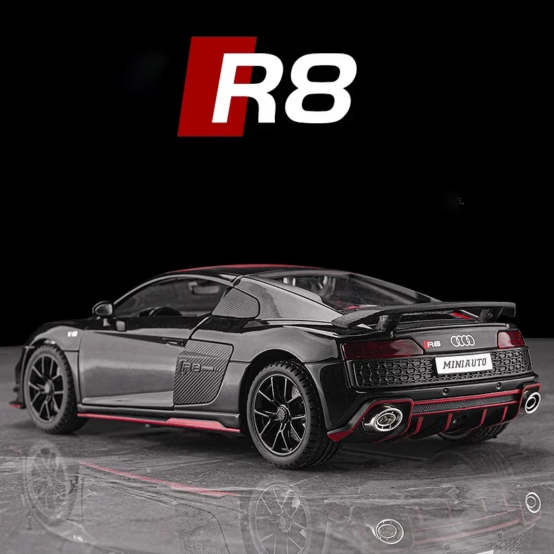 รถของเล่น R8 V10 Plus อัลลอยด์หล่อขึ้นรูป ขนาด 1:24 พร้อมพวงมาลัย ล้อเลื่อน เสียงและไฟ ของสะสม ของขวัญวันเกิด