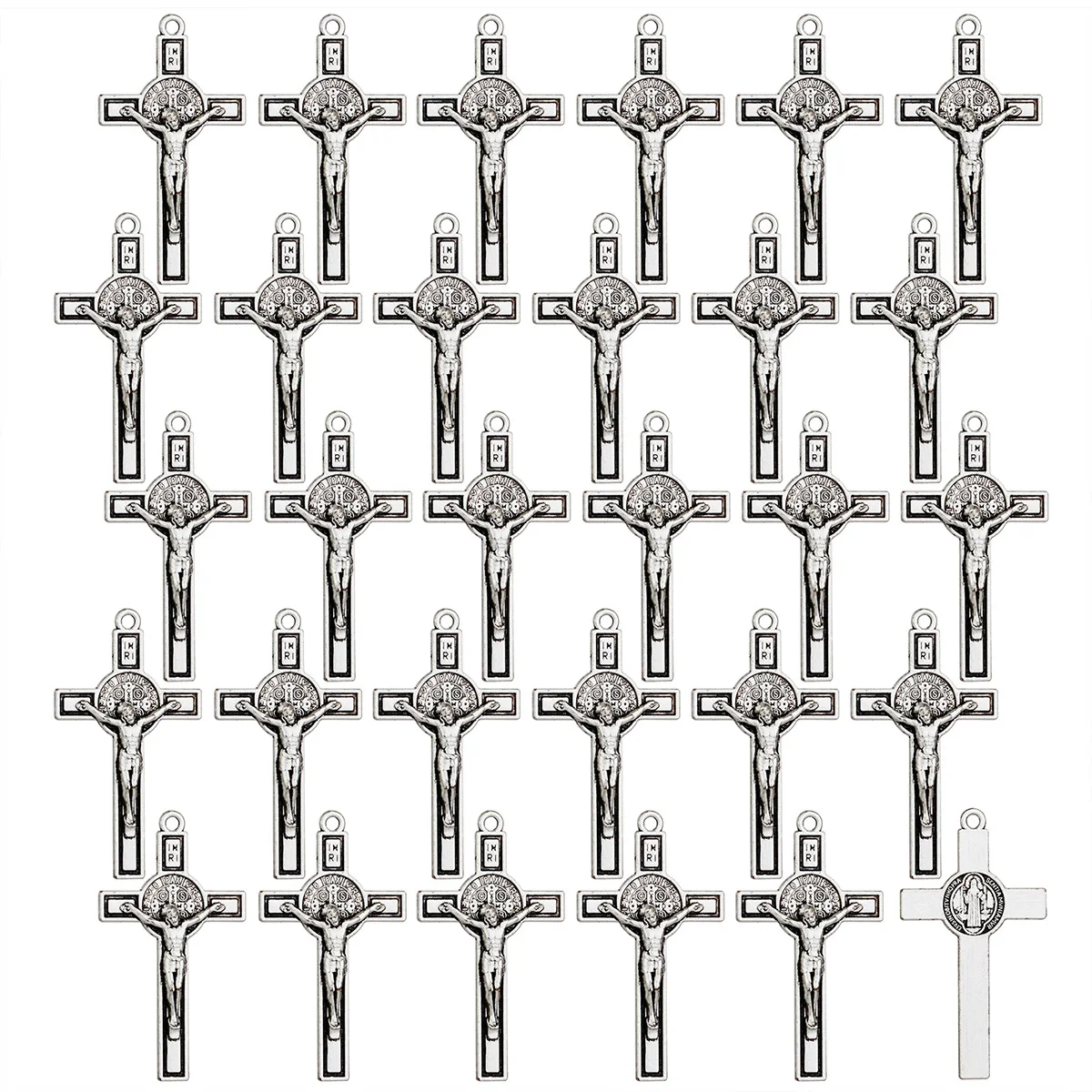 Diyalo 30Pcs/Set Engraved Exorcism St.Benedict Charms Catholic Crucifix Jesus Cross Pendants DIY Necklace Jewelry Accessories