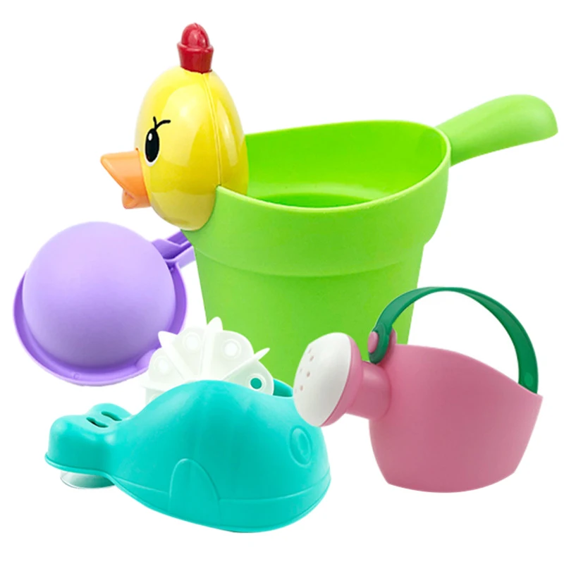 

4 Pcs Baby Bathroom Toys Beach Toys Set Baby Bath Toys Baby Swimming Duckling Shampoo Cup Shower Beach Children Toys