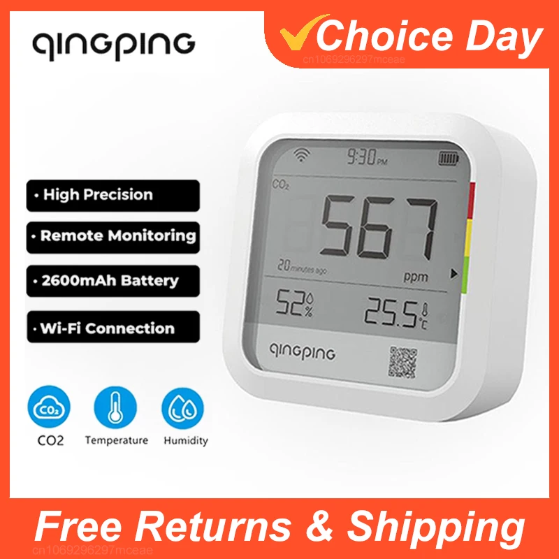 Qingping CO2 Meter Air Quality Carbon Dioxide Detector Alarm Temperature & Humidity Meter Sensor Wifi Smart Control Air Detector