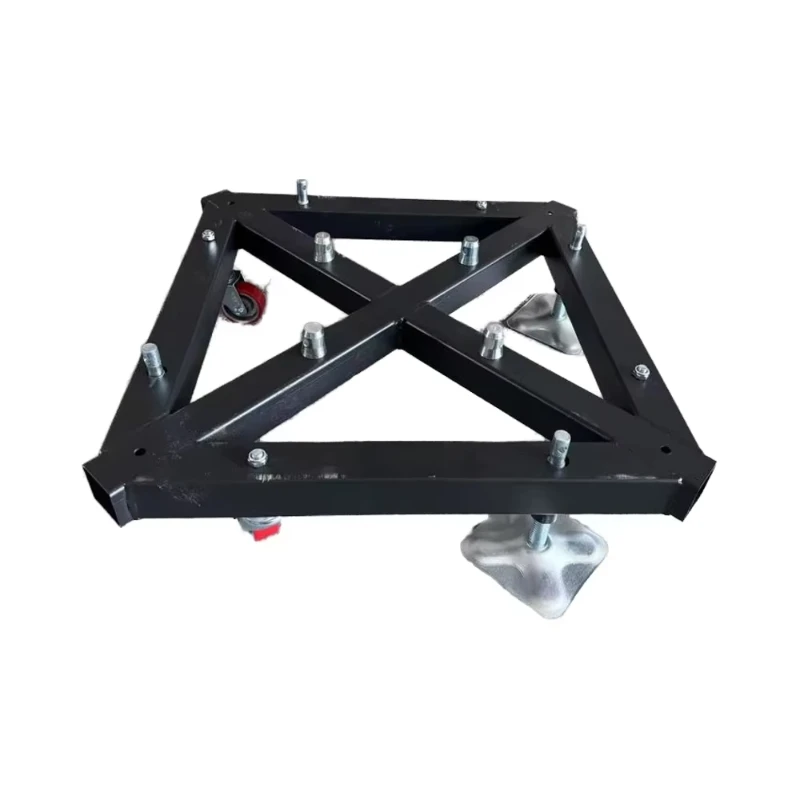 Portable aluminium truss with moving base for square or triangular lighting displays