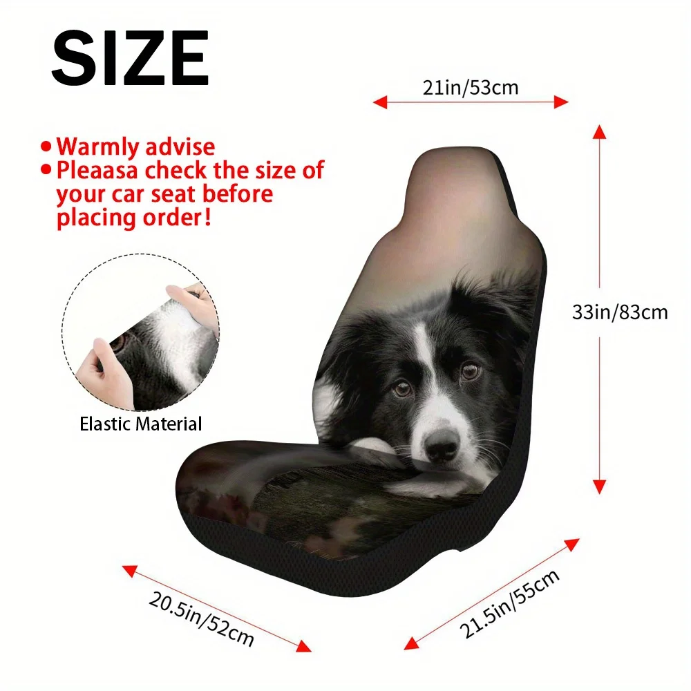 2pcs Thoughtful Border Collie Portrait Design Car Seat Cover Set – Trendy, High-Quality Protector Covers, Fit For Most Cars, C