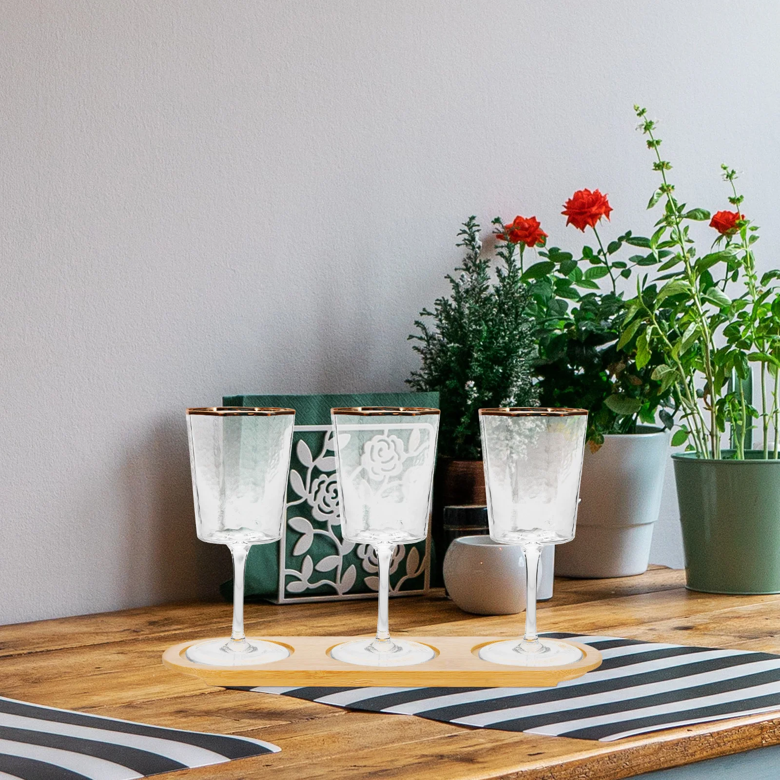 3-فتحة الخيزران البيرة الطيران مجلس حامل مشروبات كأس للنبيذ صينية تذوق لوحة تقديم للاستخدام المنزلي مطعم الحفلات #2