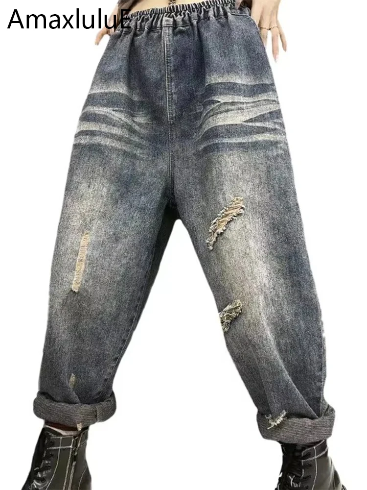 

Amax luluE 2024, весенняя модная уличная одежда, женские свободные винтажные джинсовые брюки с дырками, женские повседневные джинсы, классические брюки-шаровары в стиле панк