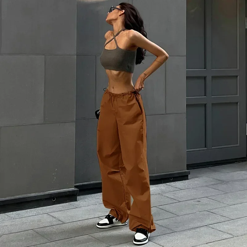 Korean Fashion Cargo Pants Women's Low Waist Baggy Joggers Trousers Y2k Japan Streetwear Wide Leg Sweatpants For Women