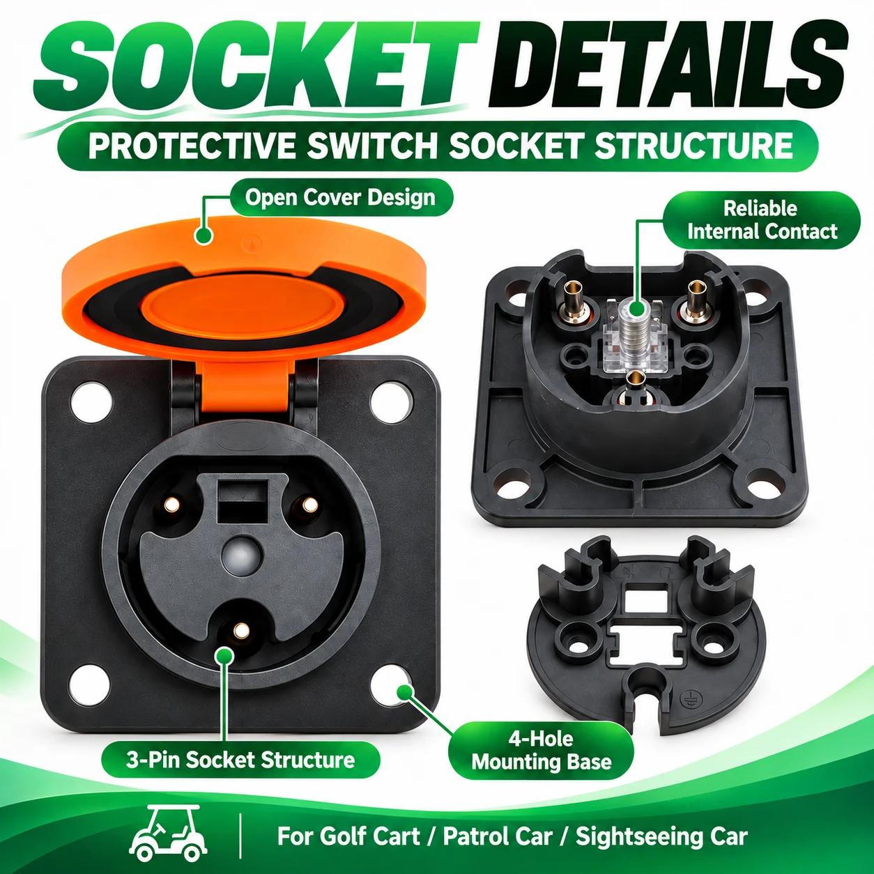 Y‑30 Charging Plug Socket Kit 16A AC110‑220V, Replacement for Golf Cart & Electric Bus