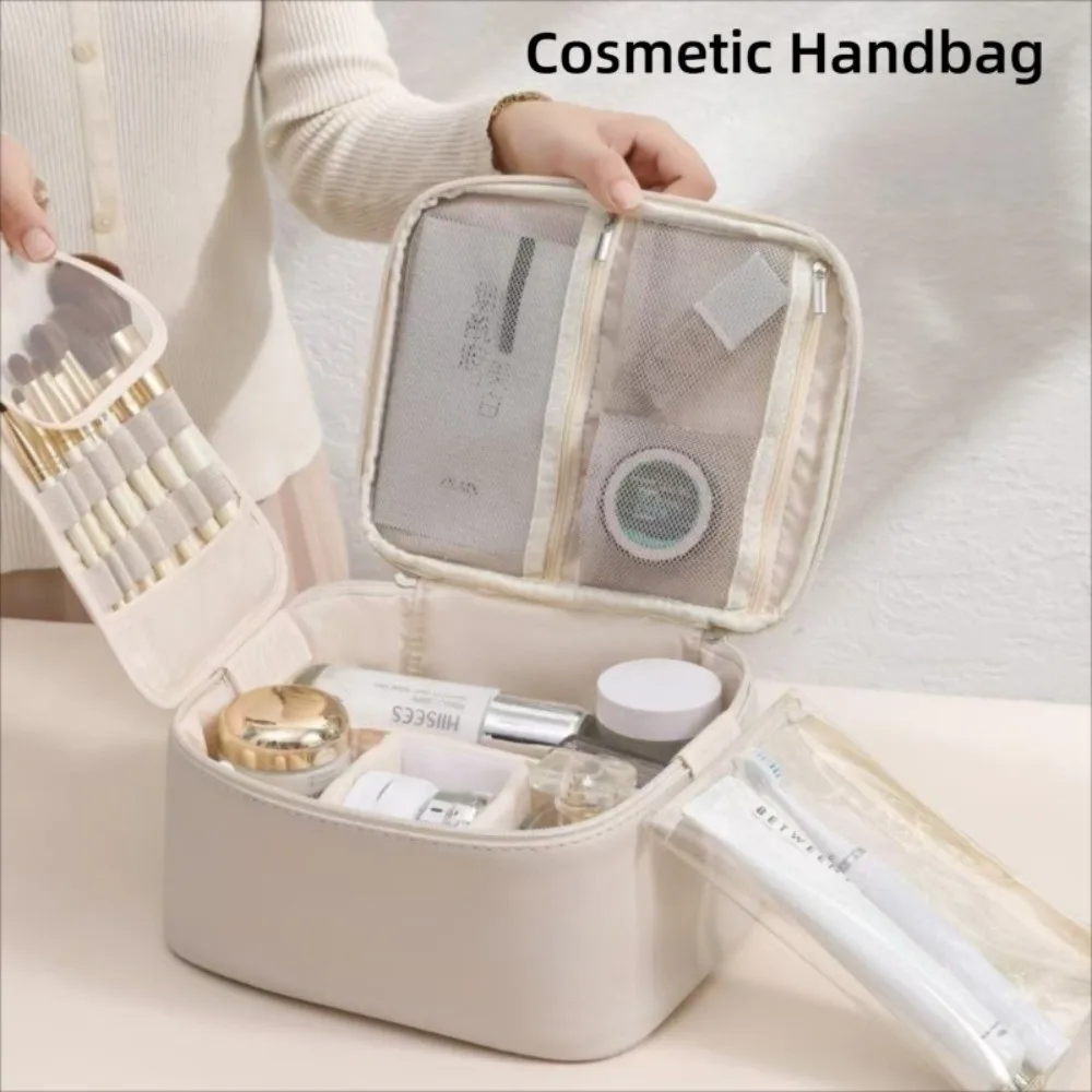 حقيبة يد لمستحضرات التجميل بتصميم متعدد الجيوب، سحاب للإغلاق، مقبض مريح، حقيبة مكياج محمولة منفصلة، جافة ورطبة، سهلة الوصول #1