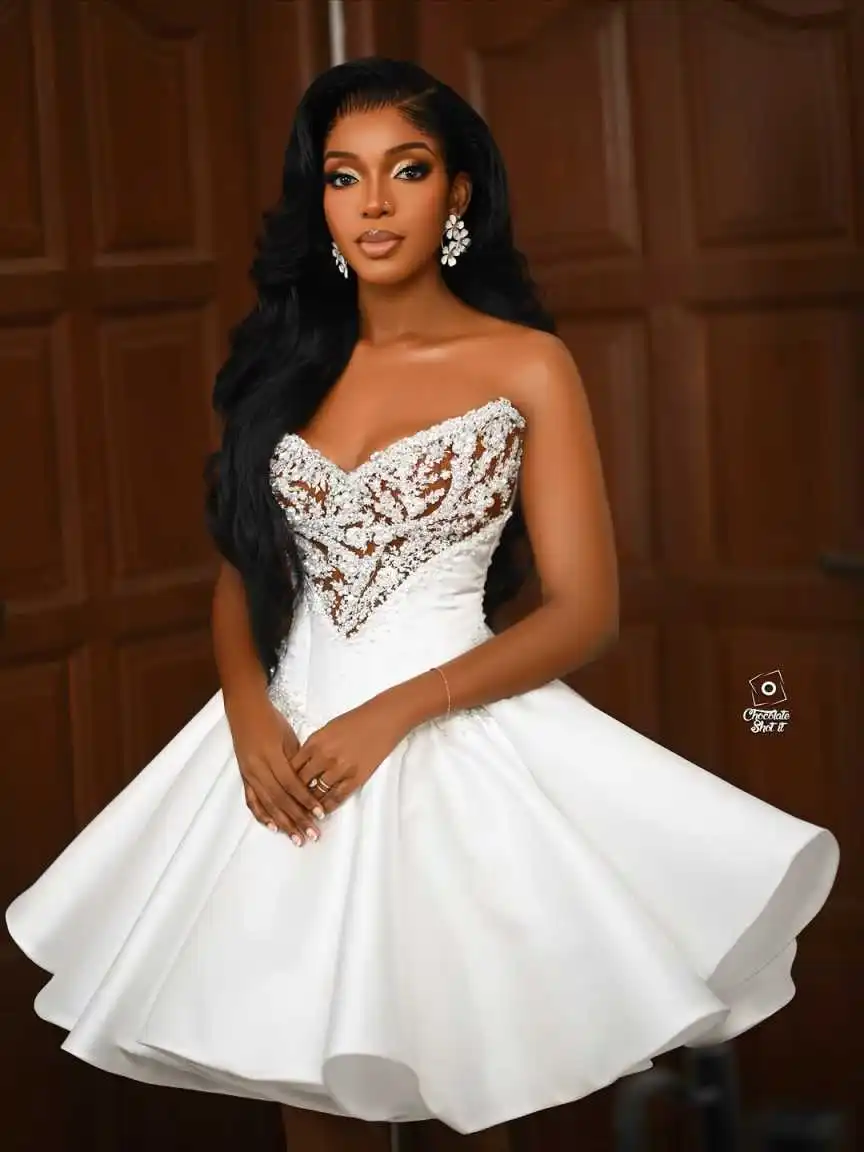 Mini vestido De Novia línea A sin tirantes con satén hasta la rodilla Vestidos De Novia ocasión Formal Vestidos De Novia personalizados