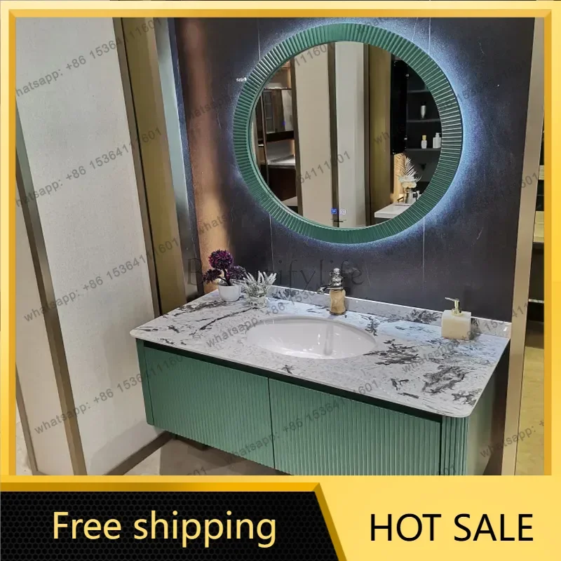 YJ American Simple Bathroom Mirror Combo Marble Solid Wood Storage Bathroom Cabinet Vanity Home Furniture Móveis De Banheiro FYB