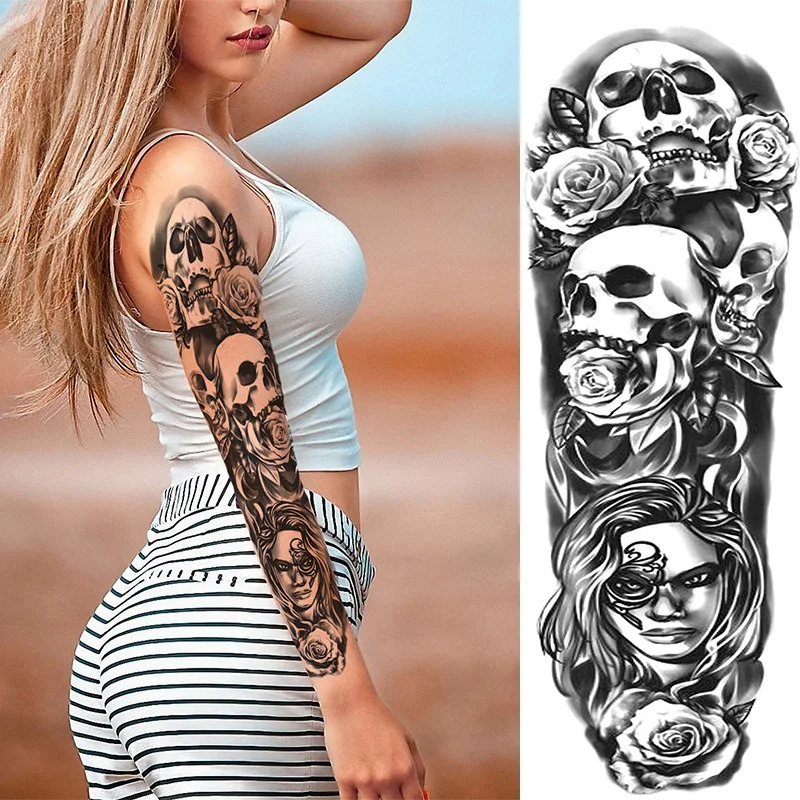 Temporary Tattoo Sticker Waterproof Full Arm Tattoo Sleeves Dark Gothic Totem Style Printing Fake Tattoo Sticker for Man Woman
