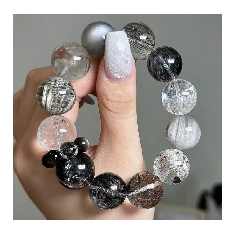 

Lucky Nafu Imitation Black Hair Crystal with Original Design Bracelet Black Shining Beaded High-end Gift