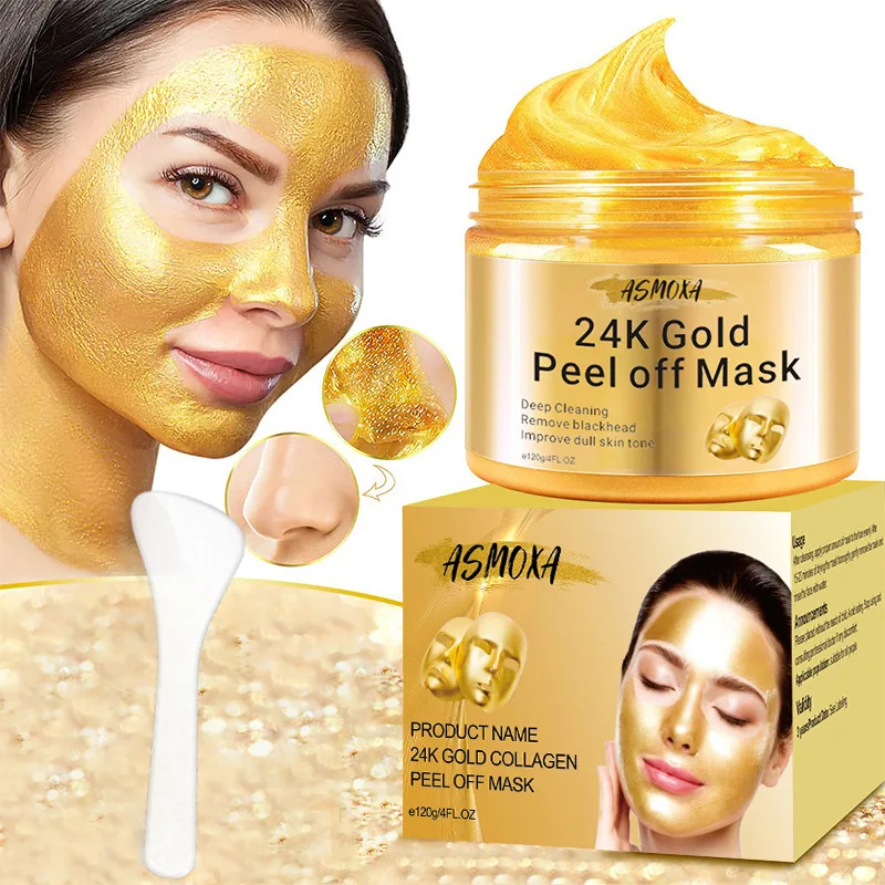 Máscara Peel-off de Ouro 24k, Remove Cravos e Acne, Limpa a Pele, 120g