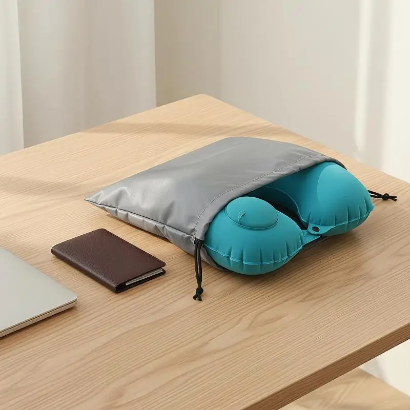 Portable Inflatable Neck Pillow Flocking Self-Filled Foldable 1PC Suitable for Airplane Trip Car Ride Nap