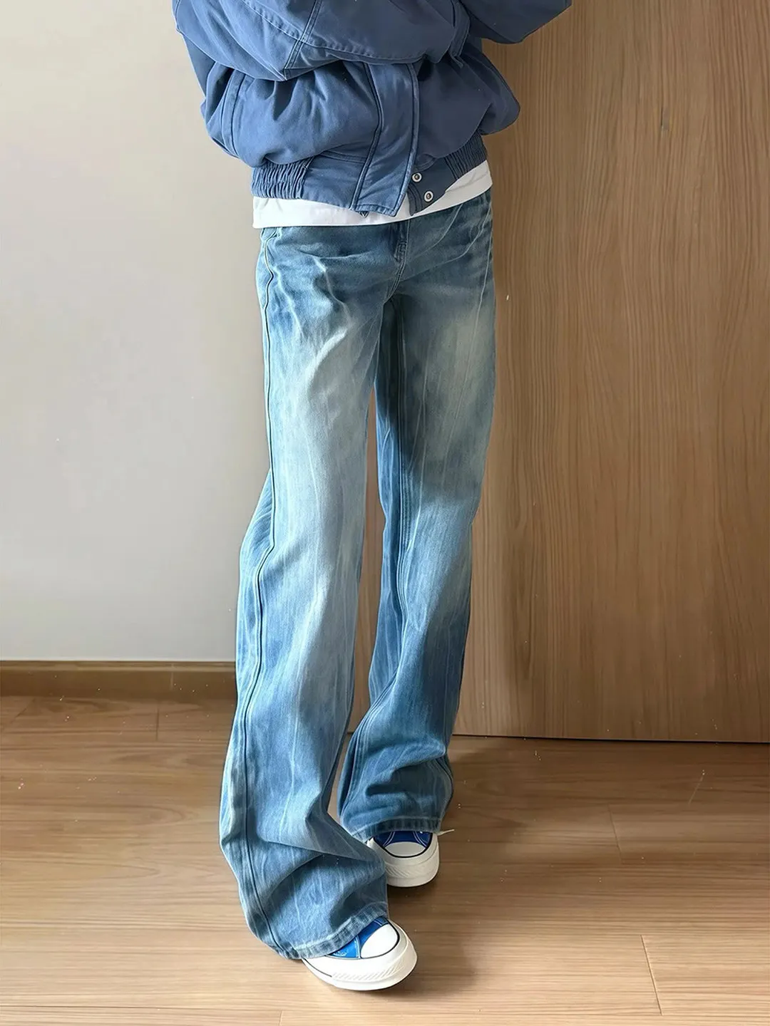 

Мужские джинсы Waed с синим узором в виде молнии, прямые, слегка расклешенные, повседневные, удобные, весенние, в стиле High Street Vibe