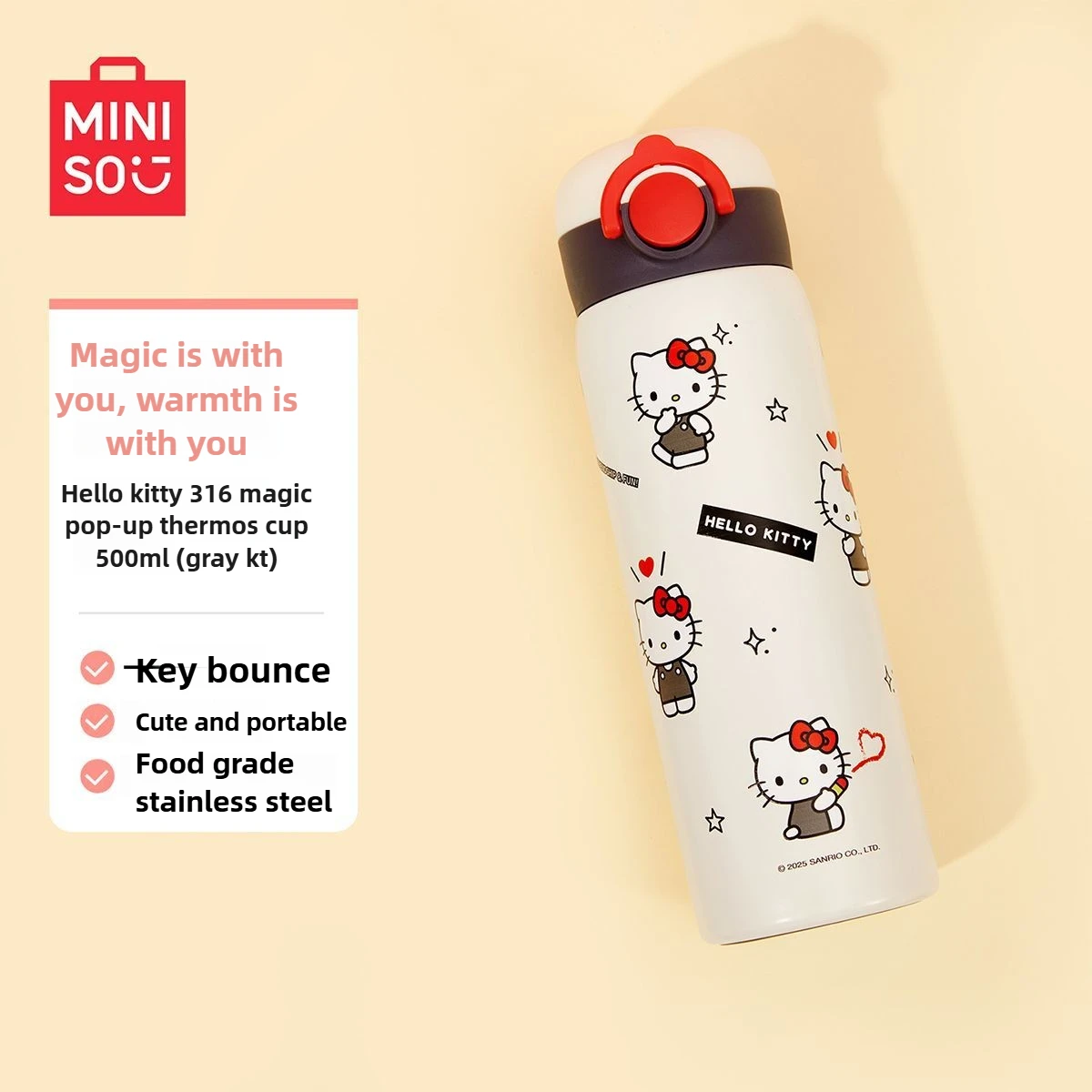 

2 Colors！Sanrio Character Thermos 500ml, 316 Stainless Steel Insulated Travel Tumbler, Leak-Proof Water Bottle