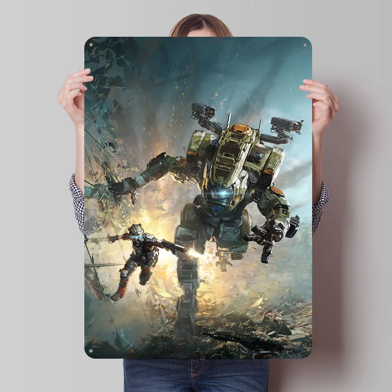 TitanFall الألعاب المعادن المشارك تين علامات خمر الديكور الداخلي في المنزل علامة معدنية مخصصة ل جدار الفن الديكور مكتب ديكور