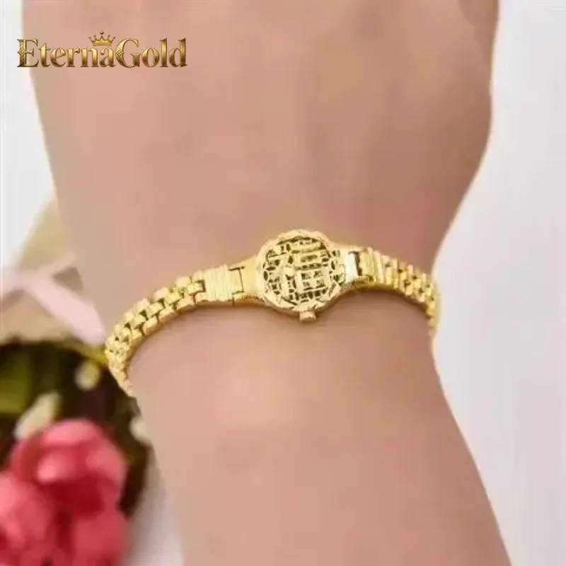 

EternaGold Luxury 24K 9999 Pure Gold real gold Women's Fu Character Watch Chain Round Brand Fu Character Bracelet