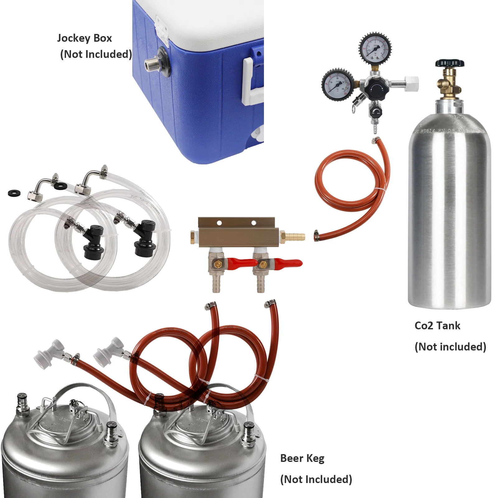 

Комплект для нарезания резьбы с шаровым замком Jockey Box, 2-линейные диспенсеры для охладителя CO2 CGA320/W21.8, регулятор Co2, пиво для дома и мероприятий