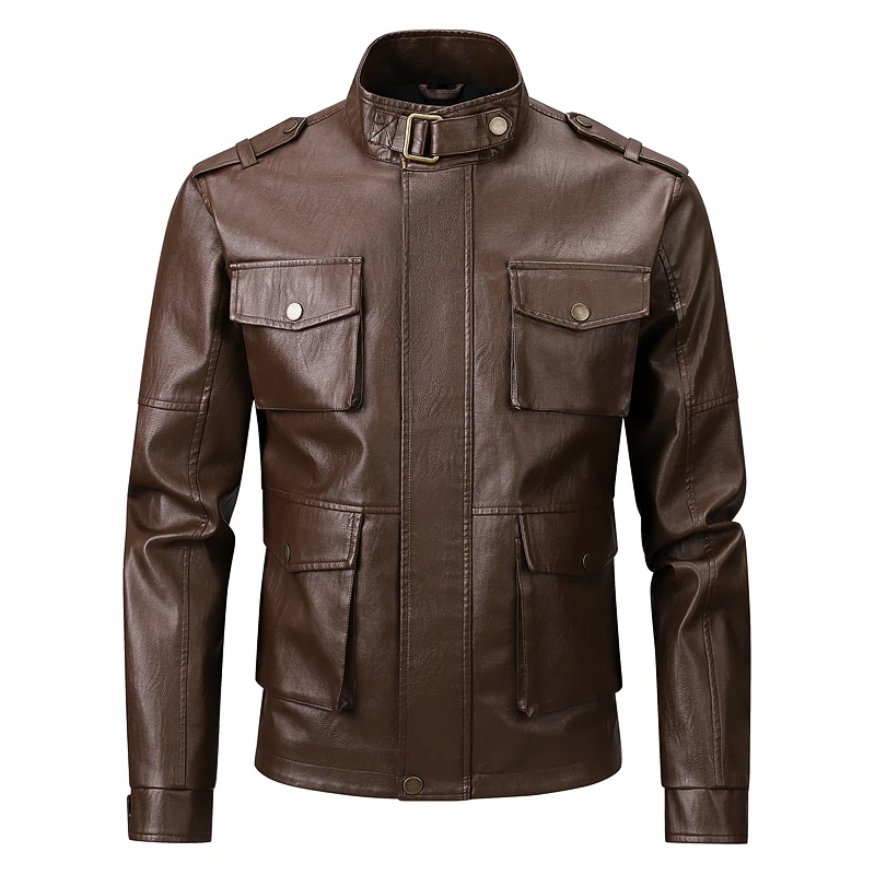 

Men's retro leather jacket, men's stand up collar jacket, men's motorcycle sports jacket, spring and autumn motorcycle suit
