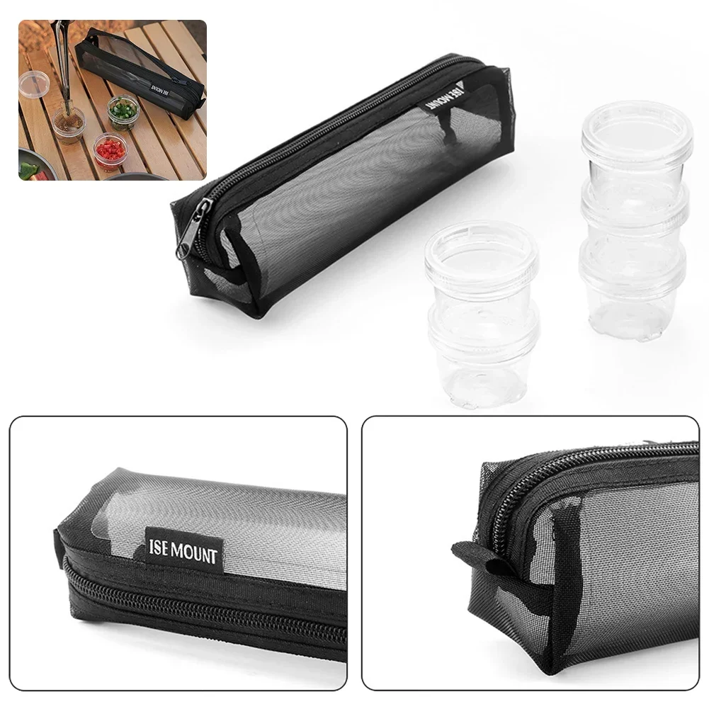 Soporte de especias de viaje con 5 botellas de condimentos, juego de contenedores de condimentos, bolsa contenedor de especias de viaje portátil para barbacoa y acampada al aire libre