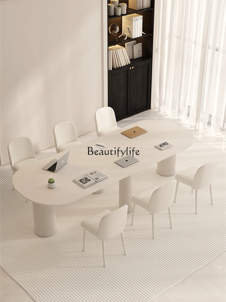 Cream Style Stone Plate Conference Table Long Table Large Office Business Negotiation Workbench