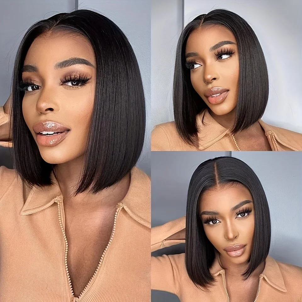 250% Human Hair Wigs Brazilian Remy Bone Straight Short Bob Wig For Women 14 Inch 13x6 Straight Lace Frontal Bob Wig Pre Plucked image 2