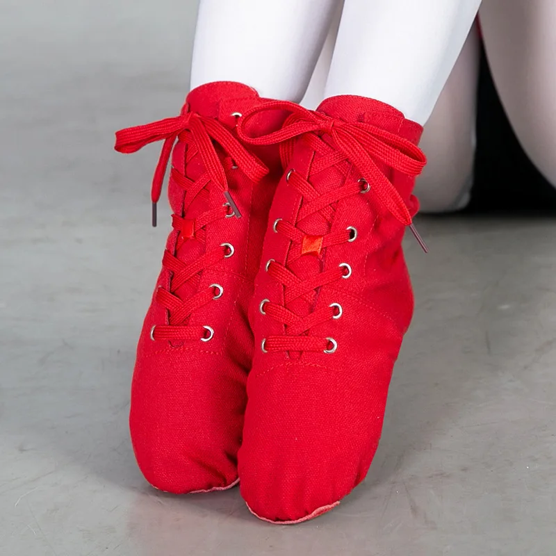 Women Dancing Boot Shoes Low Heel Soft Sole Canvas Lace Up Ballet Shoes Dance Slippers Gymnastics Training Shoes