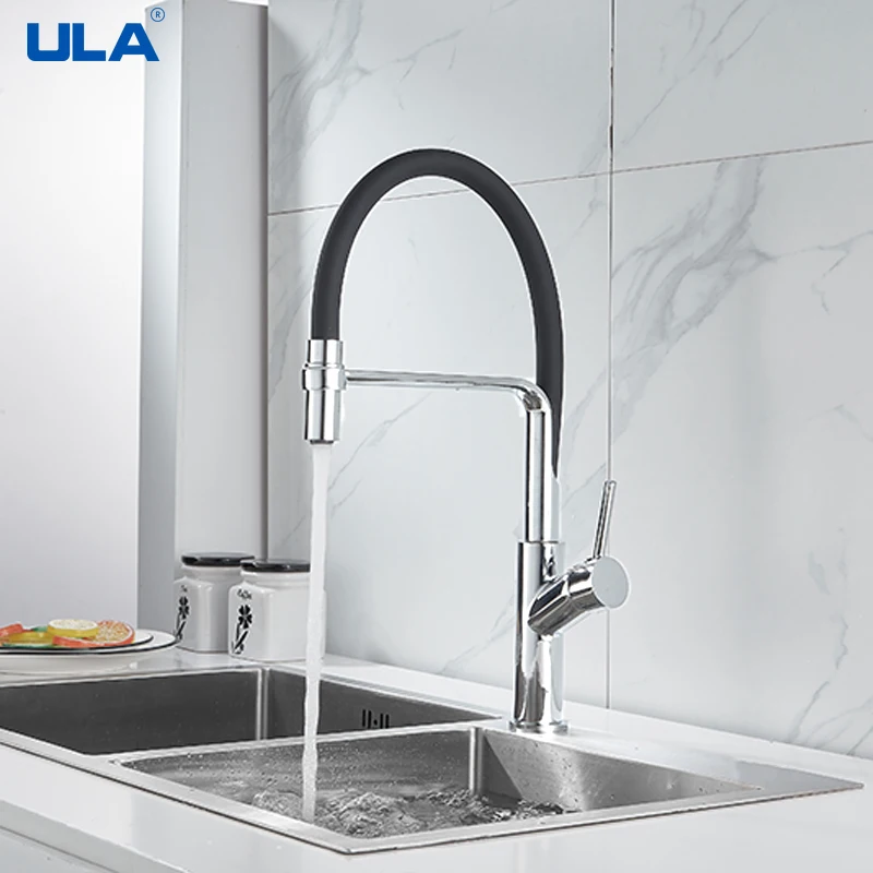 ULA Kitchen Faucet Black Cold And Hot Mixer Water Pulling Spout Faucet Sink Dishwasher Basin Mixing Valve 360 Degree Rotate Tap