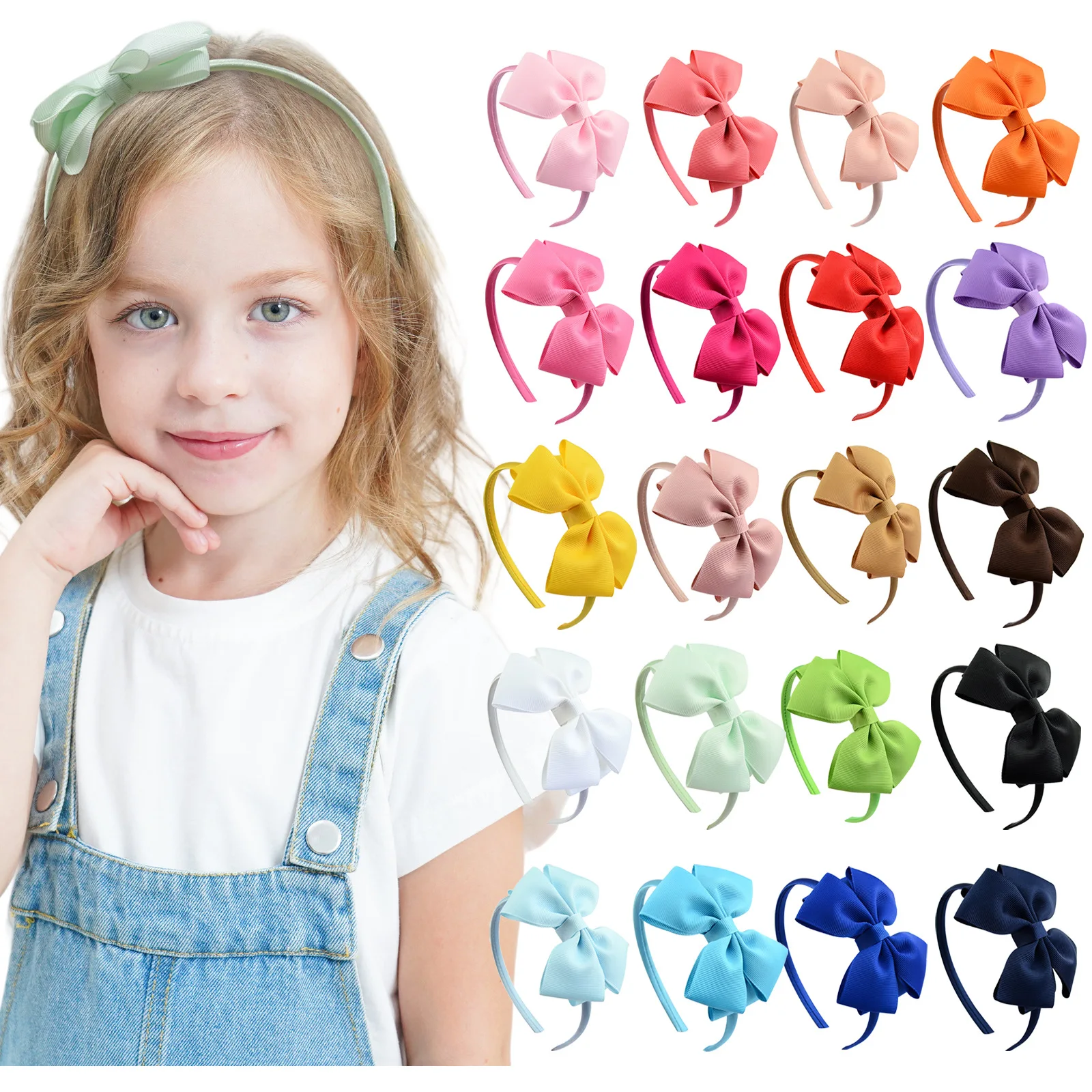 

1pc Children's Multi-color Satin Bow Headband Set with Smooth Texture Available In Multiple Colors Full Bow Styling For Comfort