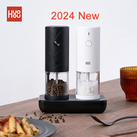 2024 NEW Huohou Electric Grinder Pepper Seasonings Spices Grain Mill Salt Shaker LED Light 6 Modes Kitchen Cooking Tool 2pcs Set